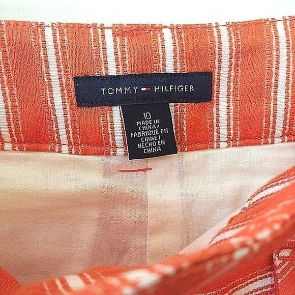 Tommy Hilfiger Orange And White Striped Button-Down Skirt size 10 - Picture 5 of 5